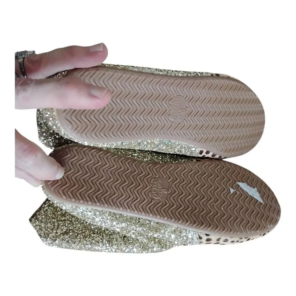 Monkey Feet Gold Glitter & Cheetah Ankle Booties Size 7